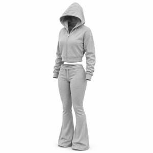 Factory Price Women Flare <b>Tracksuit</b> Trendy <b>Y2K</b> Cropped Zip Hoodie Flare Leg Pants Set Wholesale Fashion Womens Flare <b>Tracksuit</b> - Product Image 4