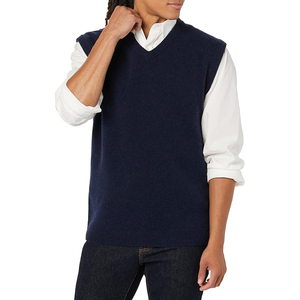 Gilet sans manches en tricot bleu marine pour homme, couleur unie, col en V, style automne, coupe classique, matière acrylique - Product Image 3