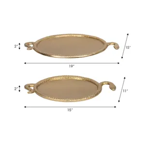 Handmade Fruit Serving Tray for Stylish Kitchen Counter Decorative Accessories Designer Metal Display TrayOval Metal Serving - Product Image 2
