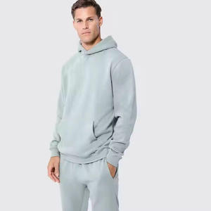 Survêtement à capuche gris clair pour homme, manches longues, couleur unie, décontracté, respirant, en coton mi-lourd, coupe ample - Product Image 2