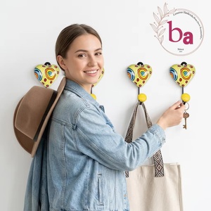 Ba Handmade Ceramic Heart Wall Hook With Colorful Pattern Novelty Design Single Hook For Home Decor - Product Image 2