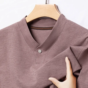 Camiseta de punto de manga larga con cuello en V para hombre, color liso, corte regular informal, morado grisáceo - Product Image 1