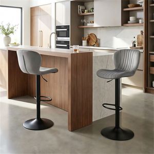 2 Pack Gray Bar <b>Stools</b> with <b>Adjustable</b> Height and 360 Degree Swivel Dutch Velvet Upholstered PU Material for Kitchen Use - Product Image 2