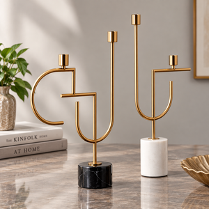Elegant Gold Metal T Light <b>Candle</b> Holder Set | Artistic <b>Marble</b> Base <b>Candle</b> Stands for Living Room Dining Table Home Decors Gifts - Product Image 3