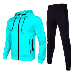 Ensemble de jogging pour homme à capuche, pantalon noir, manches longues, fermeture éclair, décontracté, respirant, séchage rapide, écologique, couleur unie, hiver - Product Image 2
