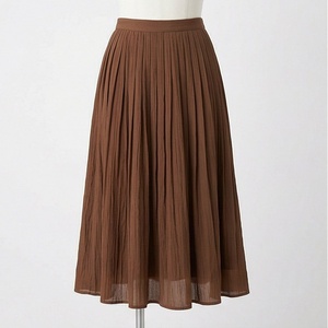 Falda Midi Plisada de Gasa para Mujer, Color Marrón, Cintura Elástica, Color Sólido, Tela Suave, para Todas las Temporadas - Product Image 1