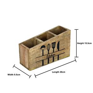 Support en bois pour couverts et serviettes en papier, porte-cuillères et fourchettes, avec compartiments, pour table de cuisine, Inde - Product Image 6