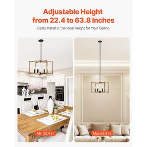 Lustre moderne en métal à 6 lumières, style farmhouse, hauteur réglable, luminaire suspendu pour salle à manger, certifié CE - Product Image 4