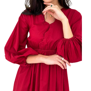 Women's V Neck Puff <b>Sleeve</b> Maxi <b>Dress</b> Elastic Waist A Line Solid Casual Long <b>Dress</b> - Product Image 6