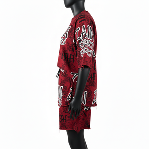 ชุดเสื้อยืดและกางเกงขาสั้นผ้าคอตตอนเจอร์ซีย์พรีเมียมสำหรับผู้หญิง 180 GSM เนื้อผ้านุ่ม ระบายอากาศได้ดี สีแดง พิมพ์ลายกราฟิก รับสกรีนโลโก้ ชุดเซ็ตสำหรับผู้หญิง - Product Image 3