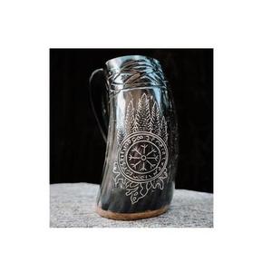Mug à bière Viking artisanal en corne de buffle vintage, design naturel en relief, fabrication artisanale authentique - Product Image 1
