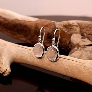 Natural Rose Quartz <b>Earrings</b> 925 Sterling <b>Silver</b> Pink Gemstone Oval Cabochon Handmade Jewelry Gift For Women - Product Image 1