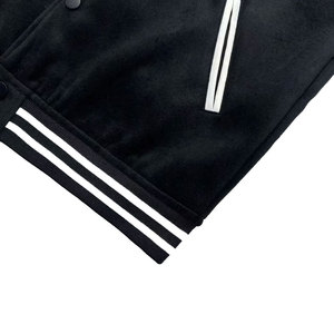 Black Varsity <b>Jacket</b> With White Stripes Regular Fit Casual Style Turn-down Collar Single Breasted Button Closure Autumn Wear - Product Image 5
