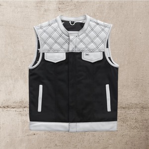 <b>Mens</b> <b>White</b> Diamond Quilted Leather Club Vest Biker Motorcycle Rider <b>Waistcoat</b> - Product Image 1