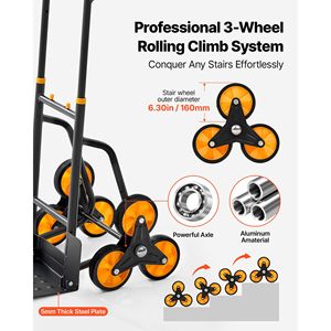 Carrello Saliscale Pieghevole per Carichi Pesanti con Capacità di 200 kg, Manico Telescopico e Sei Ruote, con 2 B - Product Image 3