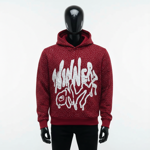 ผู้ผลิตเสื้อฮู้ดดี้โอเวอร์ไซส์ผ้าฝ้ายฟลีซหนานุ่มแบบกำหนดเอง ประดับด้วยคริสตัล แต่งลายขาดๆ แบบมีสไตล์ คุณภาพสูง ปักลายอย่างดี สตรีทแวร์ - Product Image 1