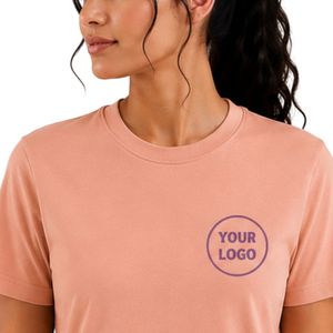 Manufacturer Custom <b>Peach</b> Pink Womens TShirt With Custom Logo Short Sleeve Round Neck Casual <b>Top</b> Soft Fabric Summer Fashion Wear - Product Image 5
