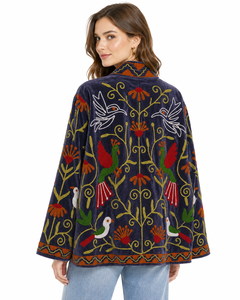 Women Velvet Embroidered Reversible <b>Quilted</b> <b>Jacket</b> O-Neck Regular Sleeve Floral Boho Style Autumn Coat Handmade Suzani <b>Pattern</b> - Product Image 2
