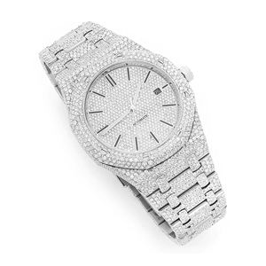 Montre Homme Quartz en Acier Inoxydable avec Lunette Hip Hop Sertie de Moissanite et Diamants VVS, Bracelet 20mm, Cadran en Verre - Product Image 3