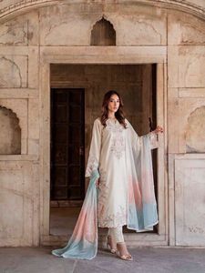Women Traditional Satin Rayon <b>Kaftan</b> Set Floral Embroidery Floor-Length Regular Fit <b>White</b> Pastel Dupatta Wedding Wear Sun - Product Image 1