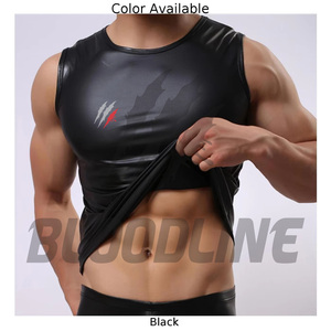 Chemise sans manches en satin noir pour homme, col en V, débardeur uni décontracté, tissu polyester respirant et léger, mode estivale - Product Image 1
