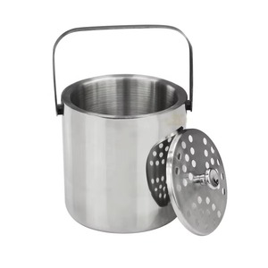 Stainless Steel Round Ice <b>Bucket</b> <b>With</b> <b>Lid</b> And Handle Double Wall Minimalist Design Party Cooler - Product Image 5