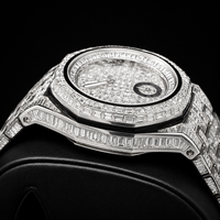 Montre Chronographe Classique en Moissanite et Diamants Baguette Givrés, Style Hip Hop de Luxe pour Hommes, Mouvement Quartz Seiko Analogique, Acier Inoxydable, Étanchéité 3 ATM
