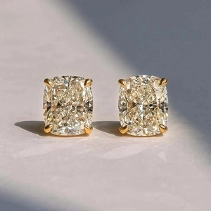 Moissanite Cushion Cut Solitaire Stud <b>Earrings</b> For Womens 10K Solid Gold Fine Bridal Jewelry Gift For Partner - Product Image 1