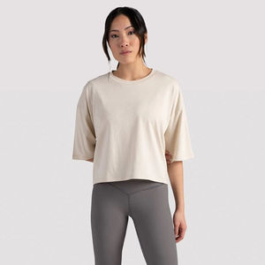 Top Corto de Punto para Mujer, Cuello Redondo, Manga Corta, Color Blanco Sólido, Corte Holgado, Estilo Minimalista, Transpirable, para Todas las Temporadas - Product Image 5