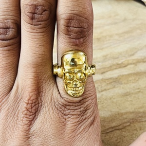 Dernier design : Bague Tête de Mort Gothique en Laiton pour Hommes, Plaqué Or 18 carats, Bijoux Hip Hop, Squelette, Punk, Motard - Vente en Gros/OEM/ODM - Product Image 5