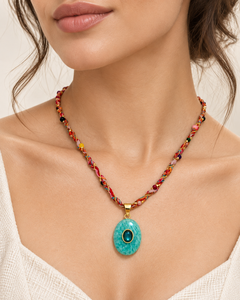 Collier de mode pour femme, fait main, multicolore, en cordon tressé, avec pendentif en imitation perle et pierre amazonite, style bohème perlé, personnalisable, vente en gros - Product Image 2