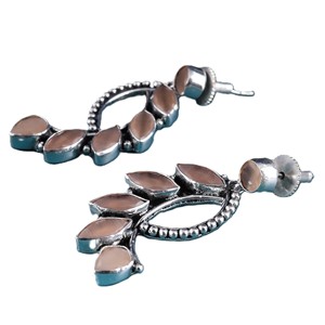Wholesale Oxidized <b>Silver</b> <b>Dangle</b> <b>Earrings</b> Peach Gemstone for Women | Hot Selling Ready Stock Fast Shipping - Product Image 3