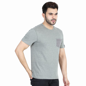 T-shirt en coton gris pour homme, manches courtes, col rond, poche, vêtement décontracté, coupe classique, couleur unie, jersey tricoté, vêtement de sport - Product Image 4