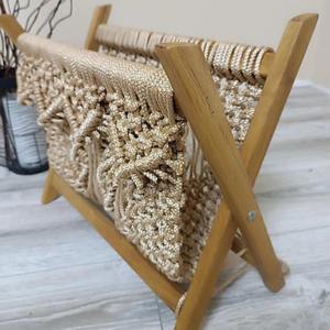 Soporte de Macramé para Libros, Plegable, de Madera, Decoración para Rincón de Lectura, Estilo Boho, Cesta de Almacenamiento para Libros, para Sala de Estar u Oficina - Product Image 1