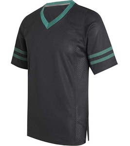 Camiseta de Fútbol para Hombre, Cuello en V, Negra, Manga Corta, Transpirable, Malla 100% Poliéster, Diseño a Rayas, Ajuste Atlético, Ropa Deportiva para Todas las Temporadas - Product Image 1