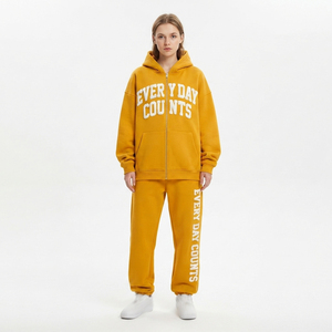 Conjunto de chándal para mujer con capucha y cremallera, estampado puff, sudadera con capucha y pantalones de chándal, corte holgado informal, largo completo - Product Image 6