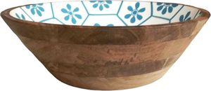 Bol à salade en bois émaillé, fait main, écologique et durable, avec intérieur à pois bleu marine, pour servir les aliments, style américain, décoration - Product Image 4