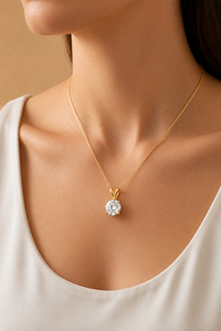 จี้เพชรเม็ดเดี่ยว 1 กะรัต E-VVS2 เพชรเลี้ยงในห้องปฏิบัติการ ทองคำ 14K สีเหลือง พร้อมสร้อยคอ รับรองโดย IGI ชุบโรเดียม ของขวัญแต่งงานสุดคลาสสิก สวยงาม - Product Image 2