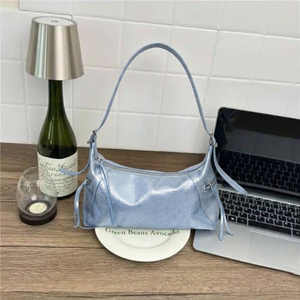 Beena's Light Blue Metallic Women's Tote <b>Bag</b> with Tassel Detail Zipper Closure Single Strap-Fashion Outdoor Travel Handbag - Product Image 1