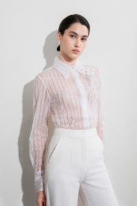 Blusas y Camisas Elegantes para Mujer, Nueva Colección, BLUSA CON RAYAS SERPENTÍNEAS, Manga Larga, Tela CUPRO, Blusas para Mujer para Primavera/Verano - Product Image 5