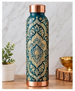 Handmade Black Tropical Leaf Copper Water Bottle Copper <b>Insulated</b> Eco Friendly Travel <b>Flask</b> - Product Image 3