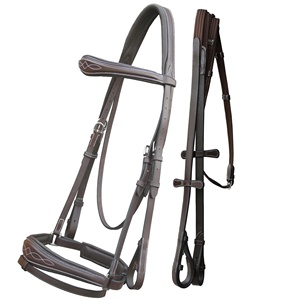 Brida de Doma Anatómica de Cuero Italiano de Alto Rendimiento con Riendas de Tela, Producto Premium Horsekraft Cómodo con Costuras Elegantes - Product Image 3