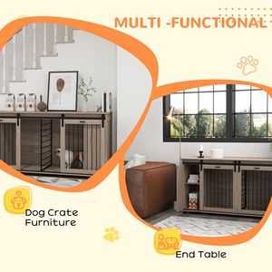 71\" Modern Walnut <b>Dog</b> Kennel Furniture with Removable <b>Divider</b> for Storage of 2 Small <b>Dogs</b> or 1 Large <b>Dog</b> in Living <b>Room</b> - Product Image 5