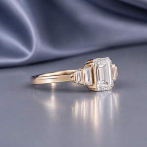 Luxury <b>Emerald</b> Cut Moissanite <b>Ring</b> for Women S925 Sterling <b>Silver</b> Yellow Gold Plated with Baguette Side Stones - Product Image 5