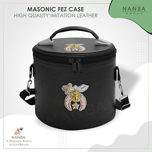 Étui pour fez maçonnique Shriner du Groupe NANBA, en cuir noir, avec emblème brodé à la main, fait main, léger, fermeture éclair, personnalisable - Product Image 2