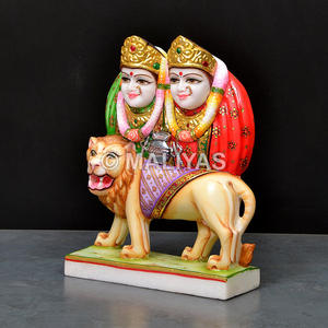 Marbre Chamunda Maa Moorti |   Statue artisanale en marbre Chamunda Mata avec lion pour la maison et le temple - Product Image 3