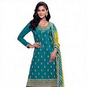 ชุดชารารา การารา ซัลวาร์ คามีซ งานปักอินเดีย สำหรับฤดูหนาว แบบกลับด้านได้ ทรงเข้ารูป ป้องกันแสงแดด สำหรับผู้หญิง ความยาวปานกลาง เหมาะสำหรับงานปาร์ตี้แบบดั้งเดิม - Product Image 1