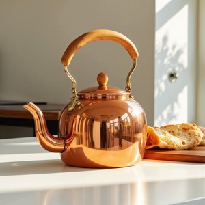 Luxury Copper Water Kettle with Heat Resistant Wooden Handle Vintage Style <b>Teapot</b> for Home Kitchen and Hotel Use Restaurant Use - Product Image 2