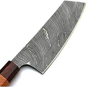 Cuchillo de Chef Personalizado Hecho a Mano Jexmoo con Hoja de Acero de Damasco de 8 Pulgadas, Mango de Madera y Funda de Cuero - Regalo para Chef - Product Image 2