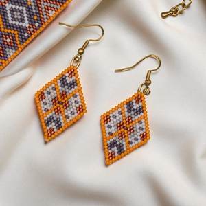 Pendientes geométricos naranjas con cuentas, joyería clásica y elegante, pendientes tribales, accesorios artísticos de moda para mujer, fabricación de joyas - Product Image 1